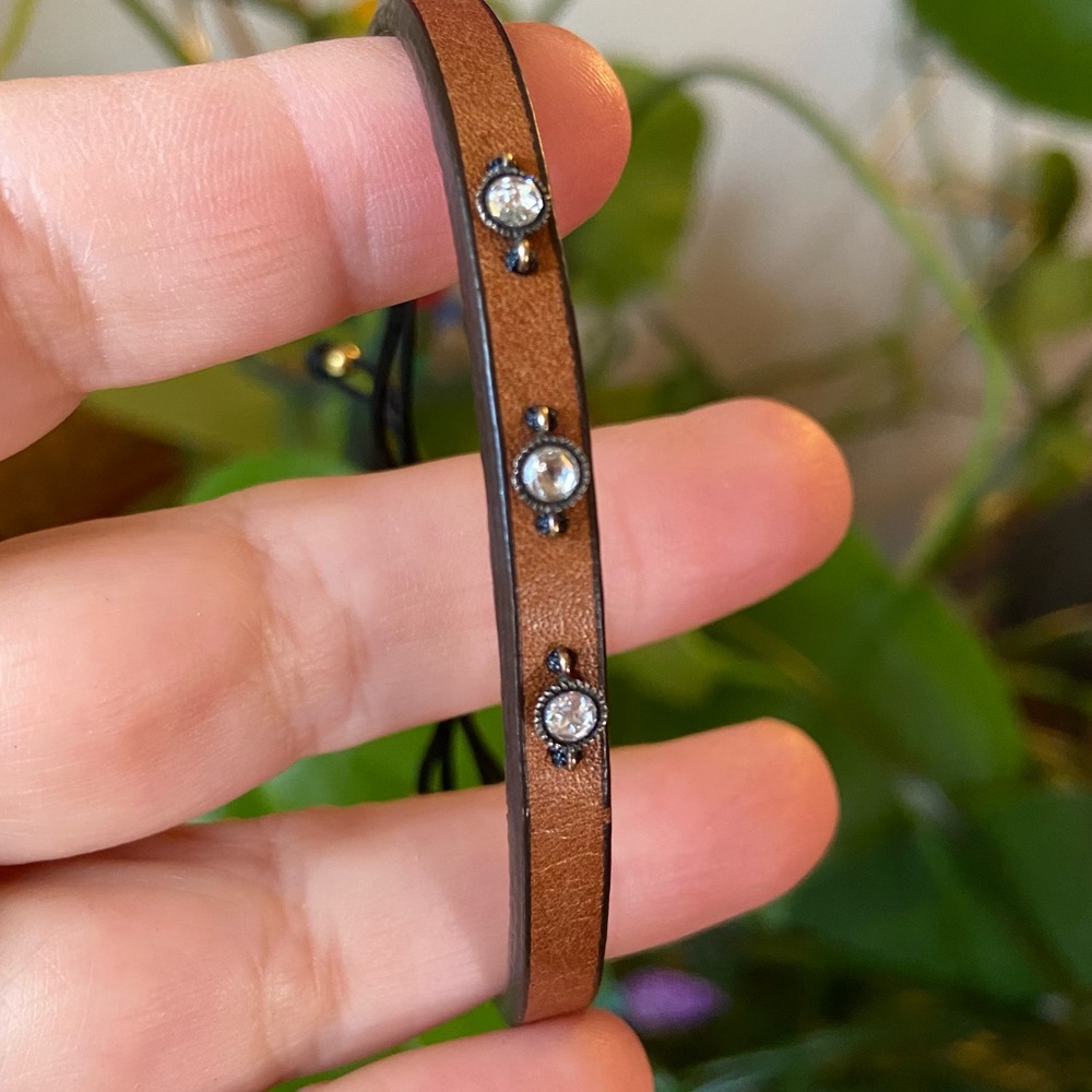 OOAK - Brown Leather + Rose Cut Diamond Bracelet